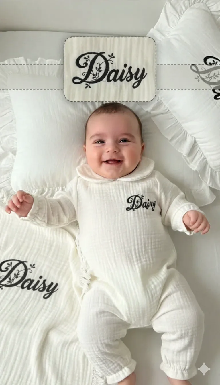 Spring Whisper Baby Set | 6-Piece Personalized Muslin Collection with Daisy Embroidery - product view