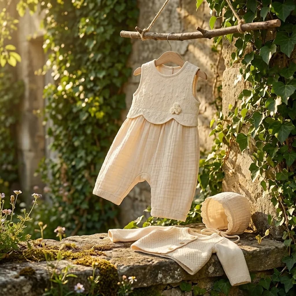 Royal Lace Baby Set | 3-Piece Vintage Cream Collection with Scalloped Lace - product view