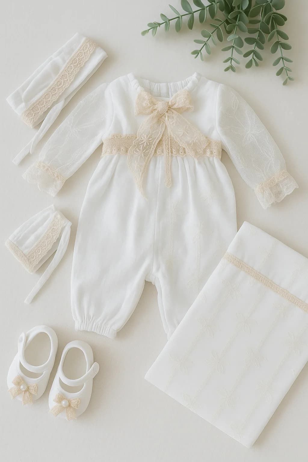 Pure White Royal Baby Set | 5-Piece French Lace & Tulle Collection - product view